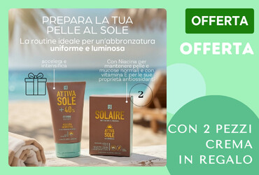 Prepara la pelle al sole con l'integratore da assumere 15 giorni prima e durante l'esposizione, con 2 integratori in regalo la crema con attivatore di abbronzatura